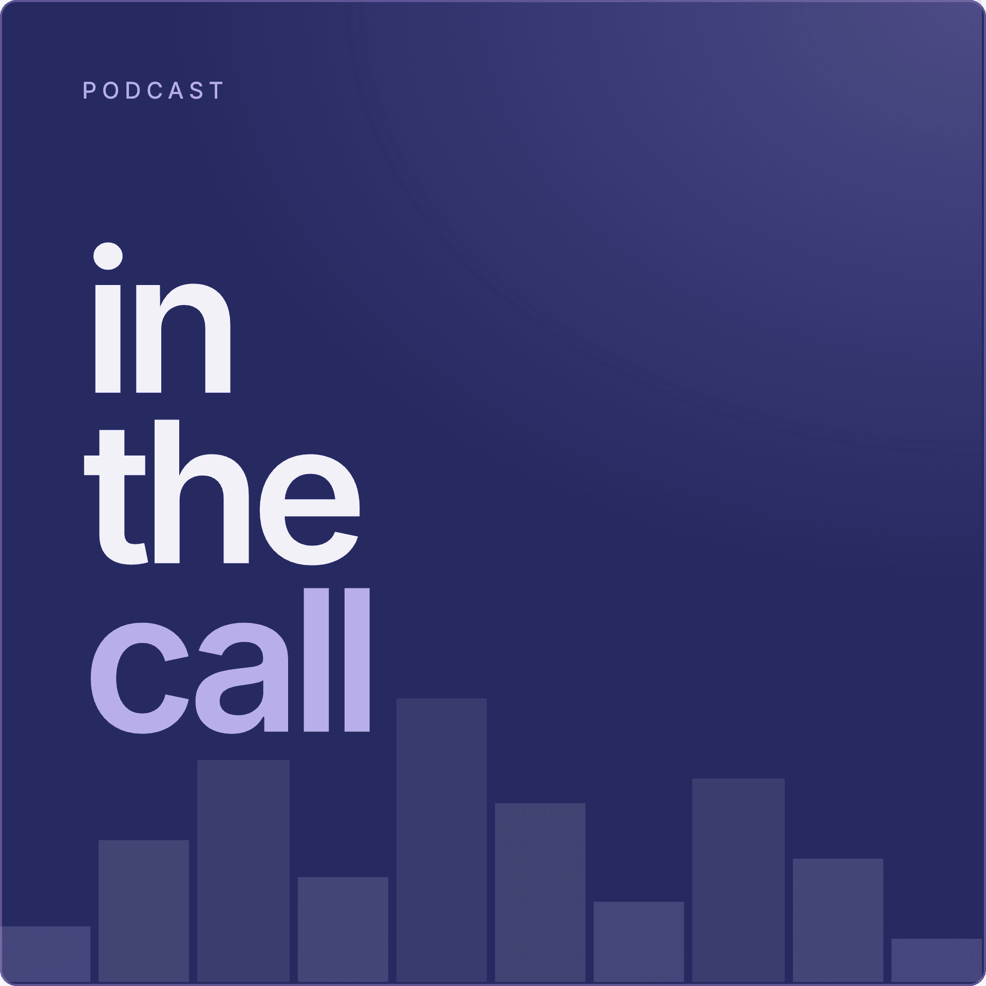 In the Call podcast cover in deep indigo with lavender lettering and an audio waveform